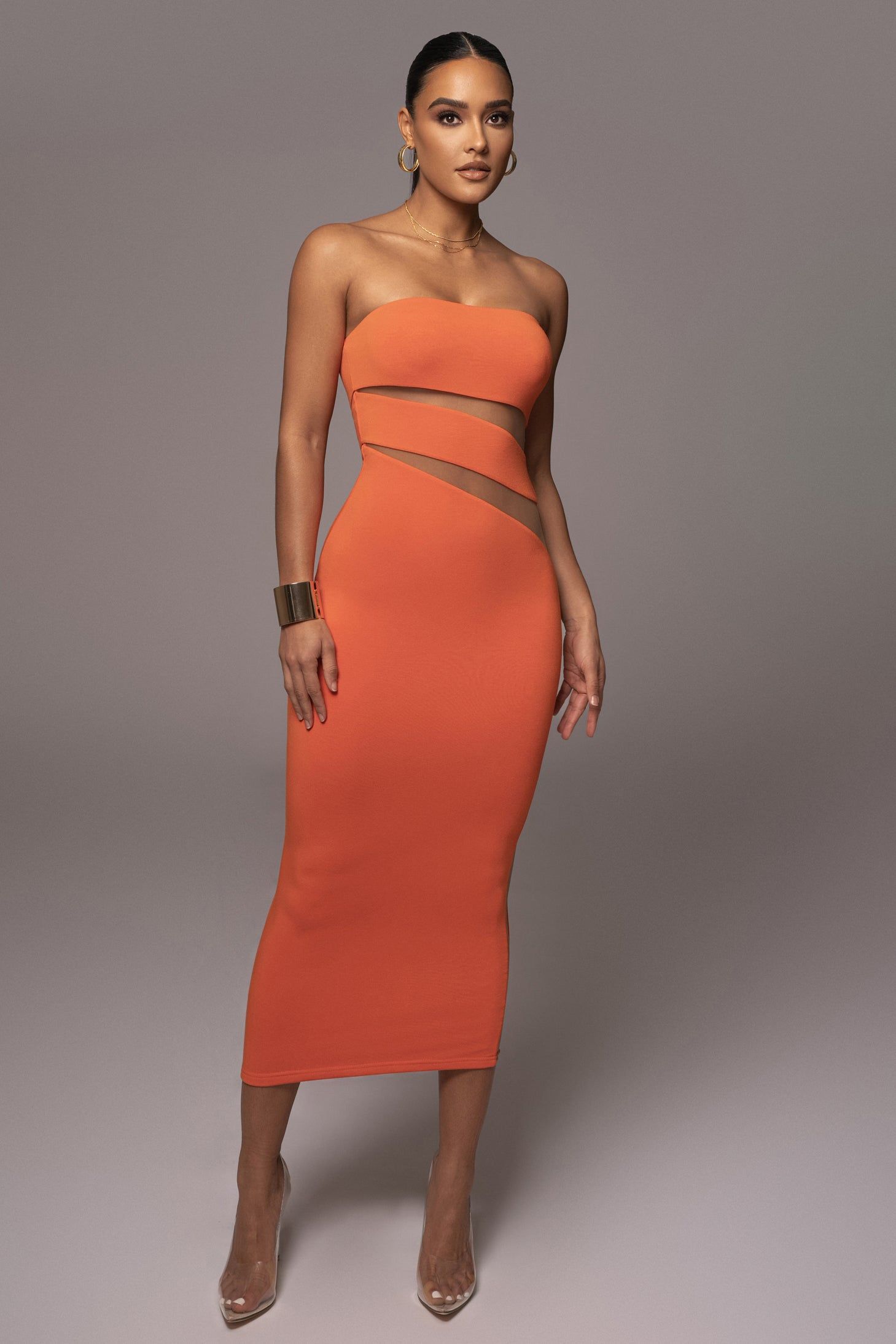 Orange Unpredictable Midi Dress sold by JLUXLABEL product image thumbnail 3
