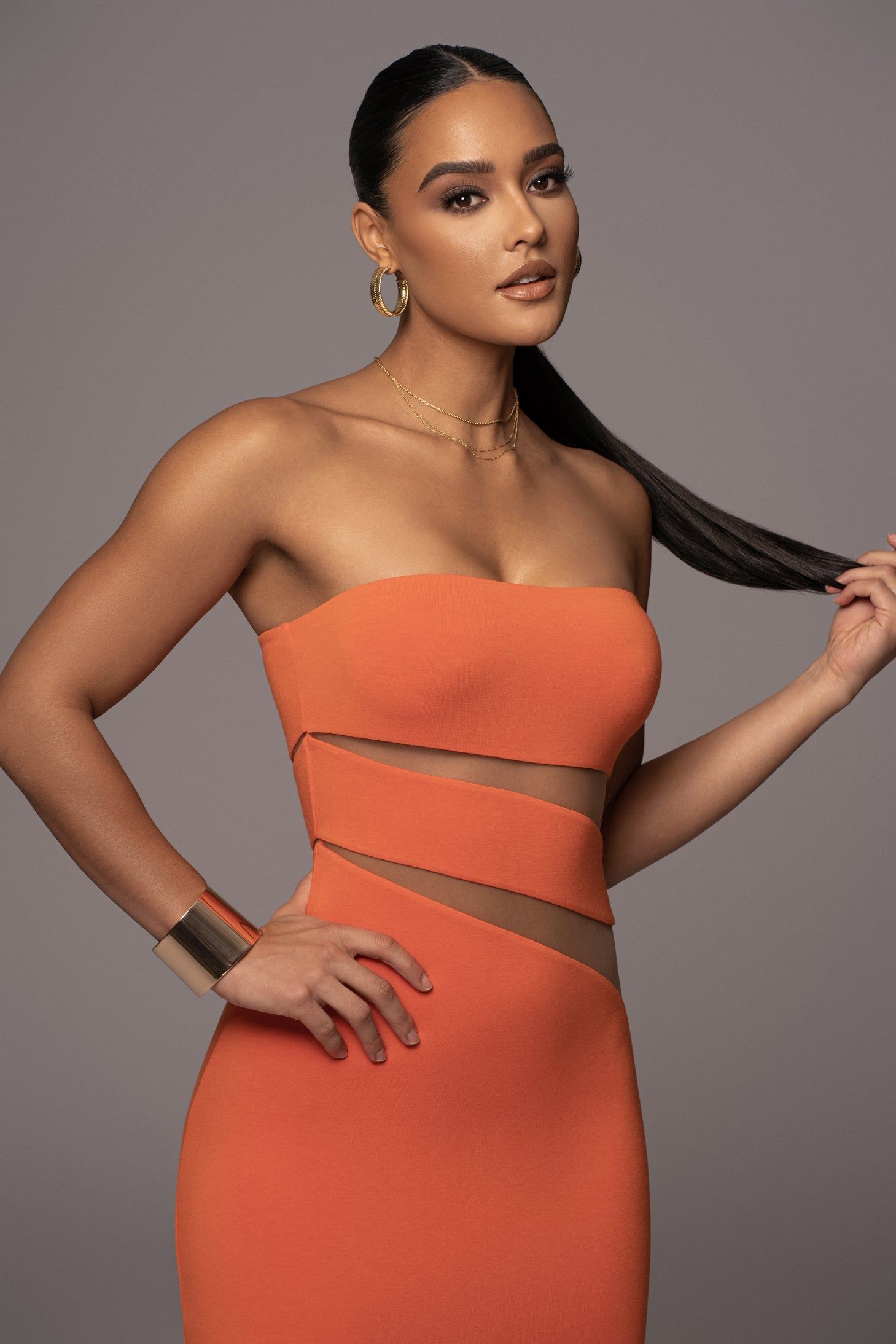 Orange Unpredictable Midi Dress sold by JLUXLABEL product image thumbnail 5