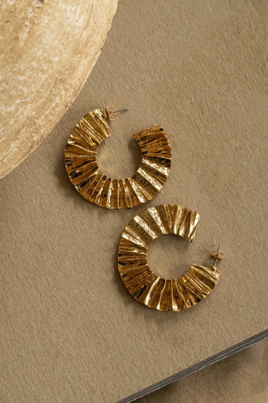 Gold Atlas Textured Hoop Earrings made by JLUXLABEL