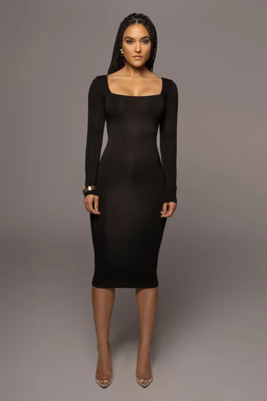 Black Madelyn Midi Dress sold by JLUXLABEL