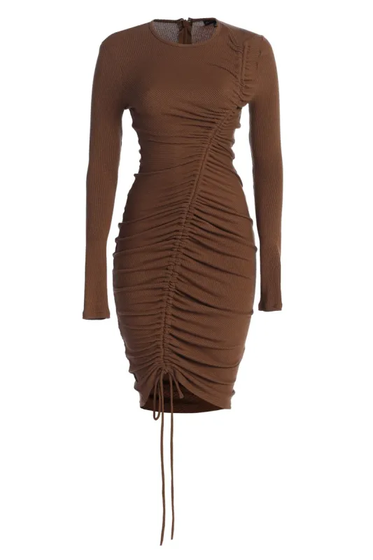 Chocolate Kalene Ribbed Dress sold by JLUXLABEL