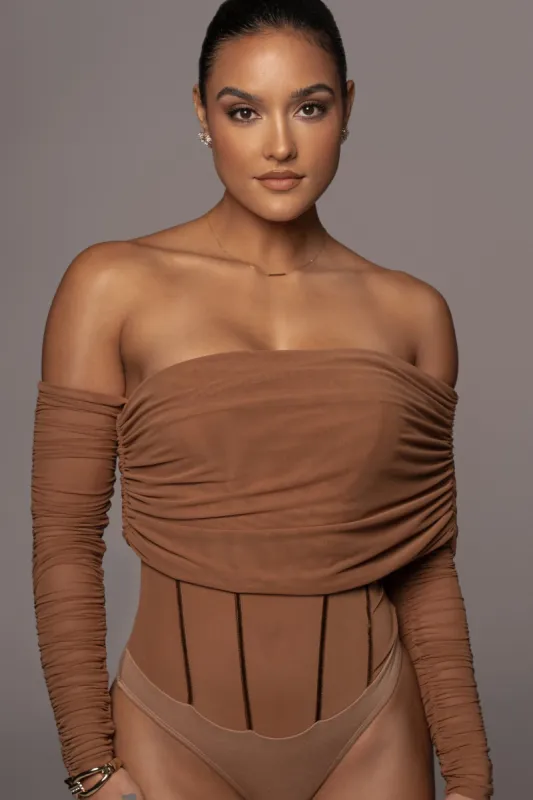 Pecan Sheer Perfection Bodysuit sold by JLUXLABEL