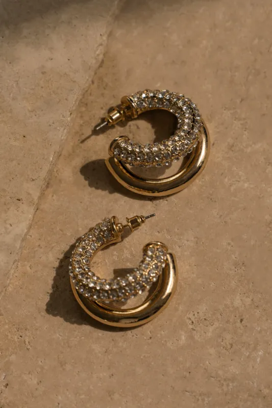 Gold Paved Double Hoop Mini Earrings sold by JLUXLABEL