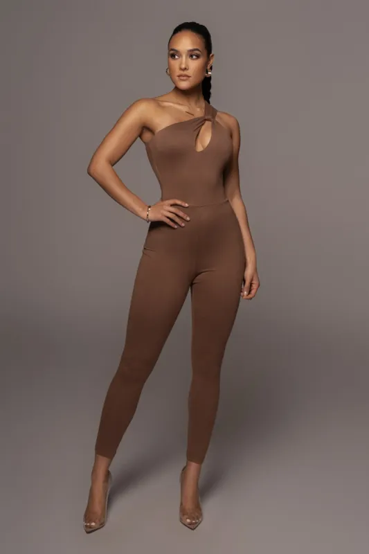 Pecan Amirah Keyhole Jumpsuit sold by JLUXLABEL