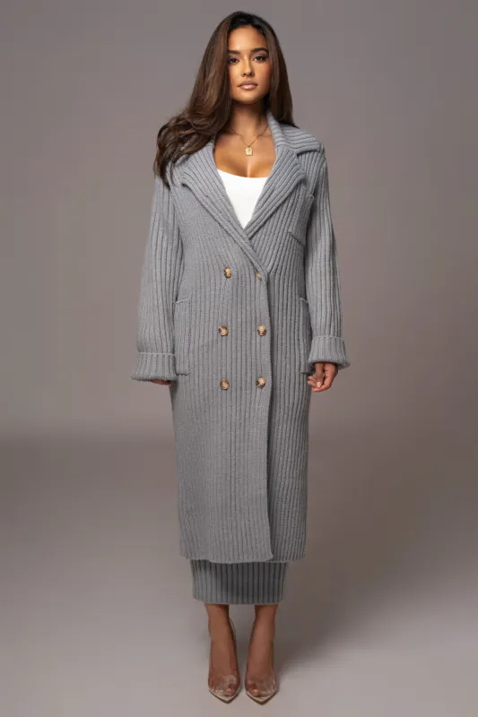 Heather Grey On My Own Longline Knit Coat sold by JLUXLABEL