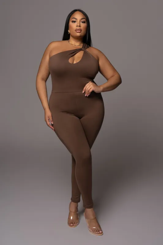Chocolate Amirah Keyhole Jumpsuit sold by JLUXLABEL