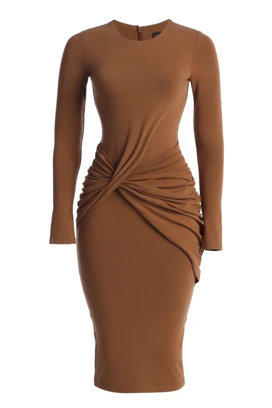 Jluxbasix Pecan Modern Lovers Midi Dress sold by JLUXLABEL