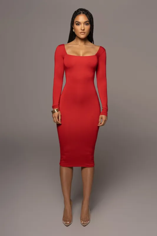 Red Madelyn Midi Dress sold by JLUXLABEL