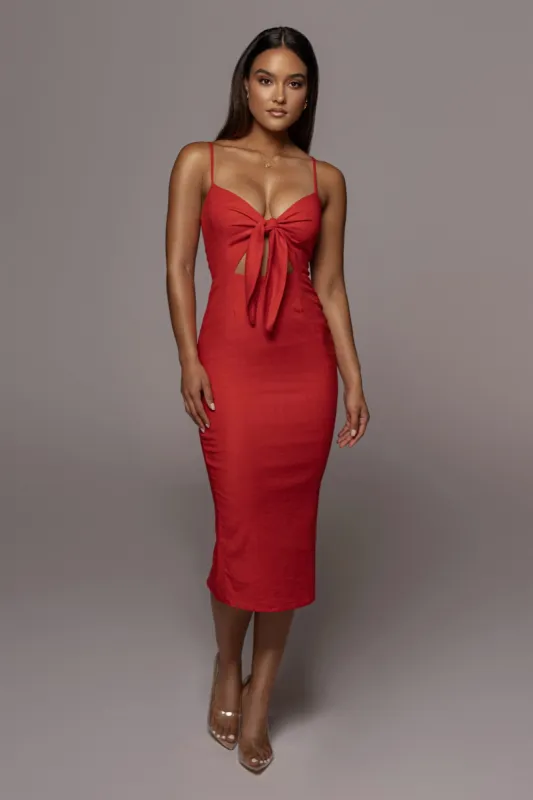 Red Dolores Linen Dress sold by JLUXLABEL