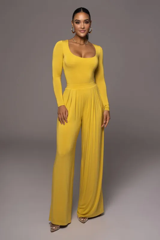 Jluxbasix Yellow Devyn Wide Leg Pants sold by JLUXLABEL