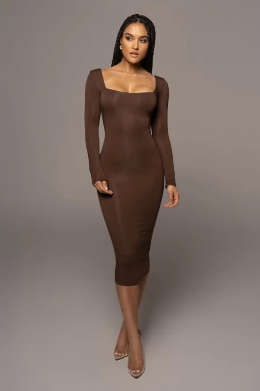 Chocolate Madelyn Midi Dress sold by JLUXLABEL