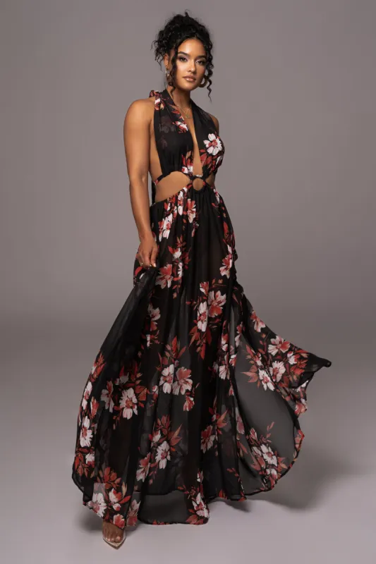Red Floral Nicoletta Chiffon Maxi Dress sold by JLUXLABEL