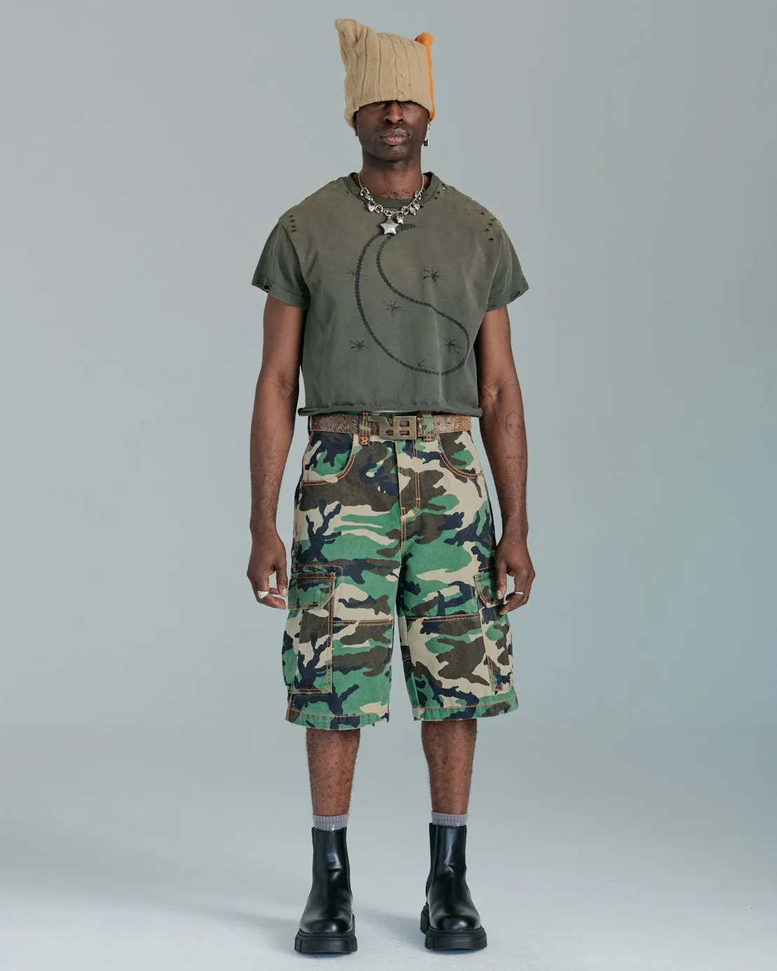 Indicator Cargo Shorts. 14" Inseam. Vintage Camouflage. sold by JNCO