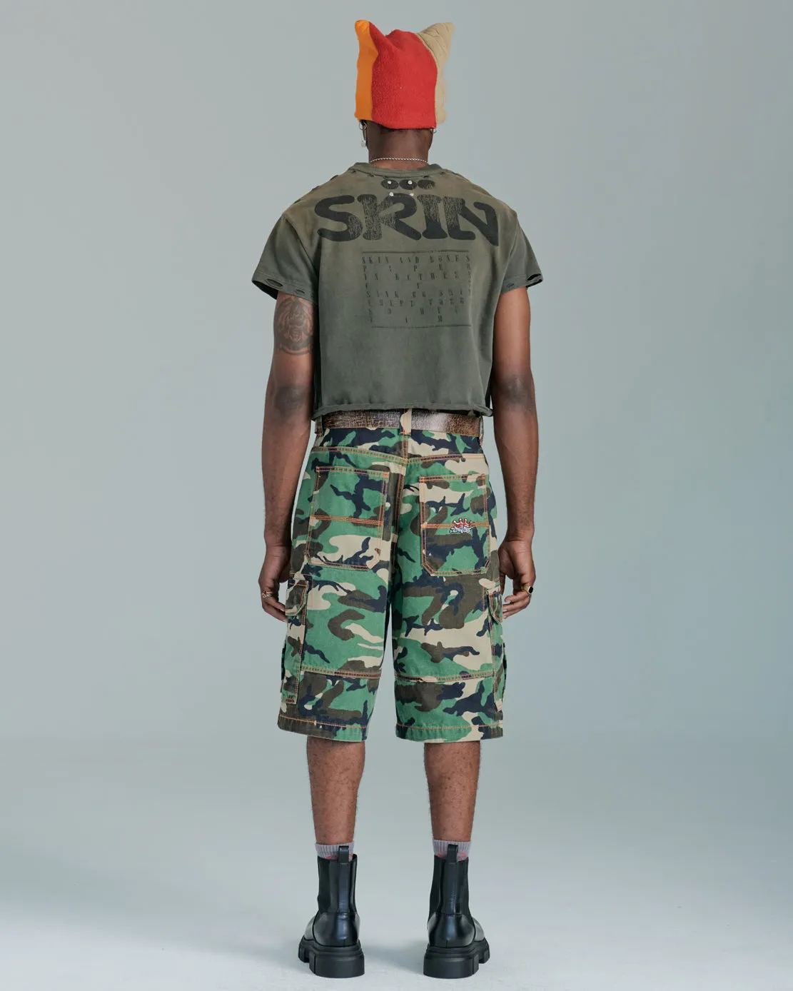 ゴル吉 TIE DYE CAMO SHORT PANTS Denim Style Unisex Tie-Dye Cargo Shorts | Camo Baggy Jorts