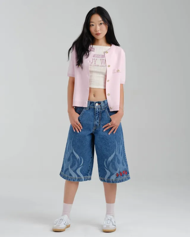 W Rising Flames Shorts. 15" Inseam. Dark Stone. sold by JNCO