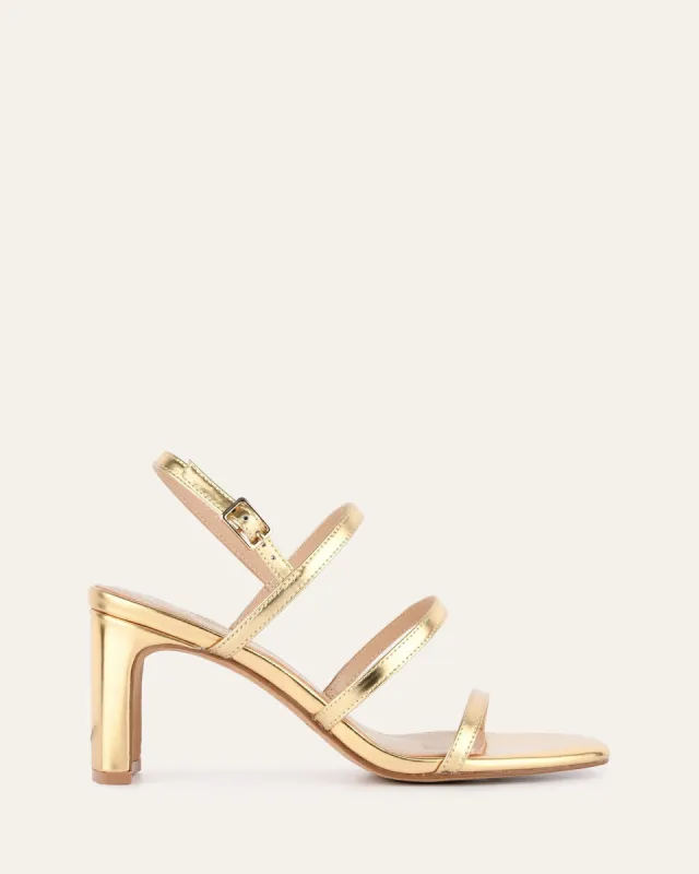 NIX MID HEEL SANDALS GOLD PATENT sold by Jo Mercer