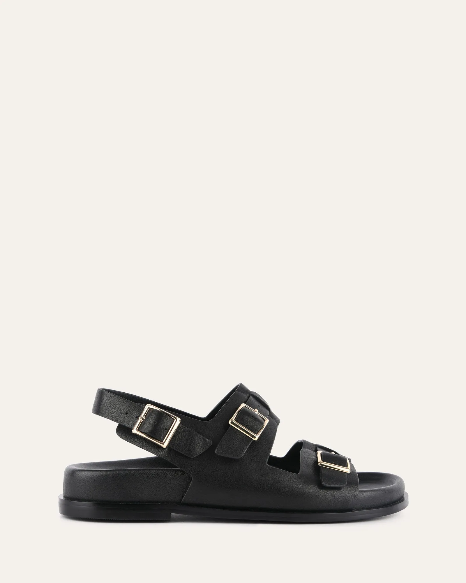 VERONA FLAT SANDALS BLACK LEATHER sold by Jo Mercer