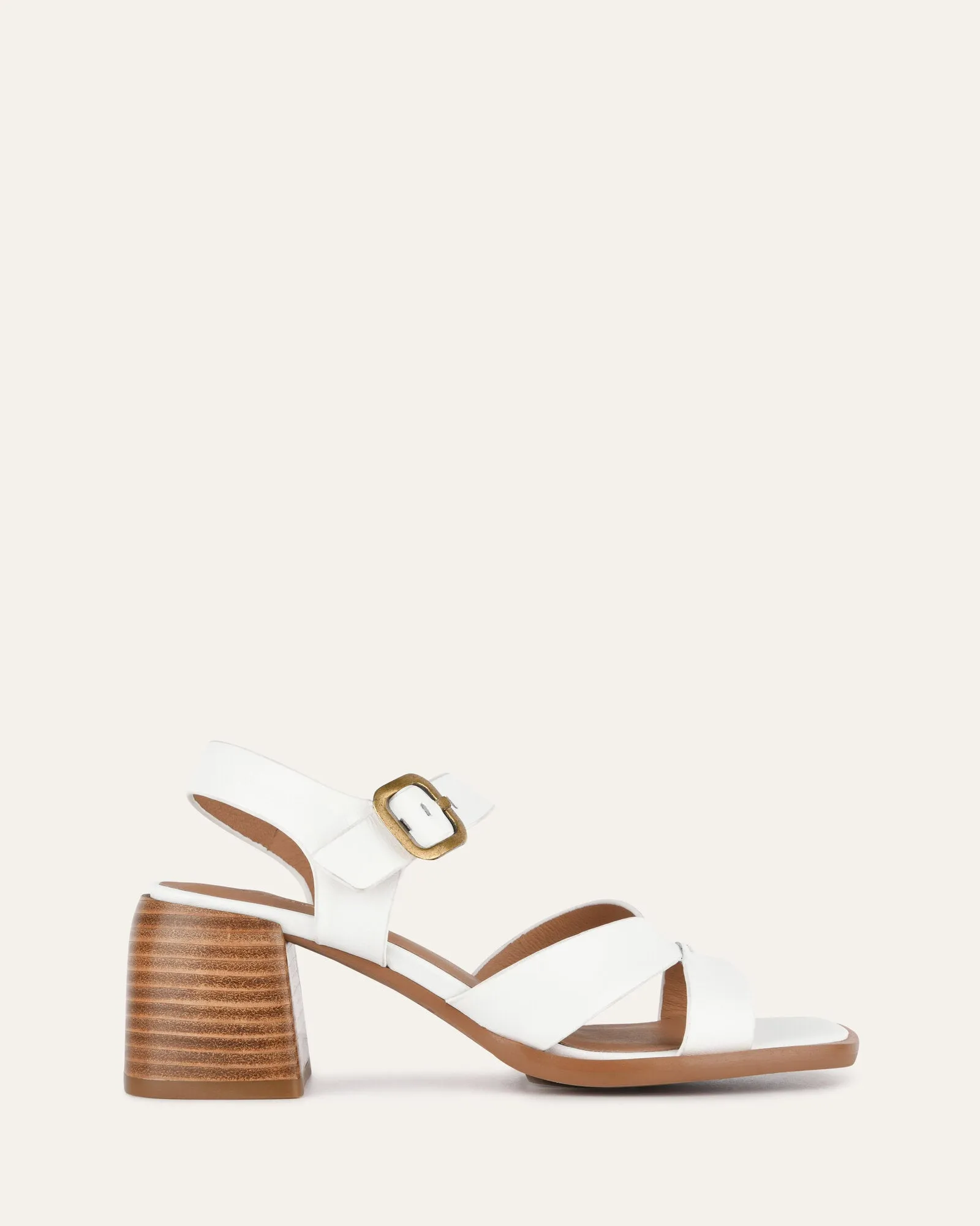 IMOGEN MID HEEL SANDALS WHITE LEATHER sold by Jo Mercer