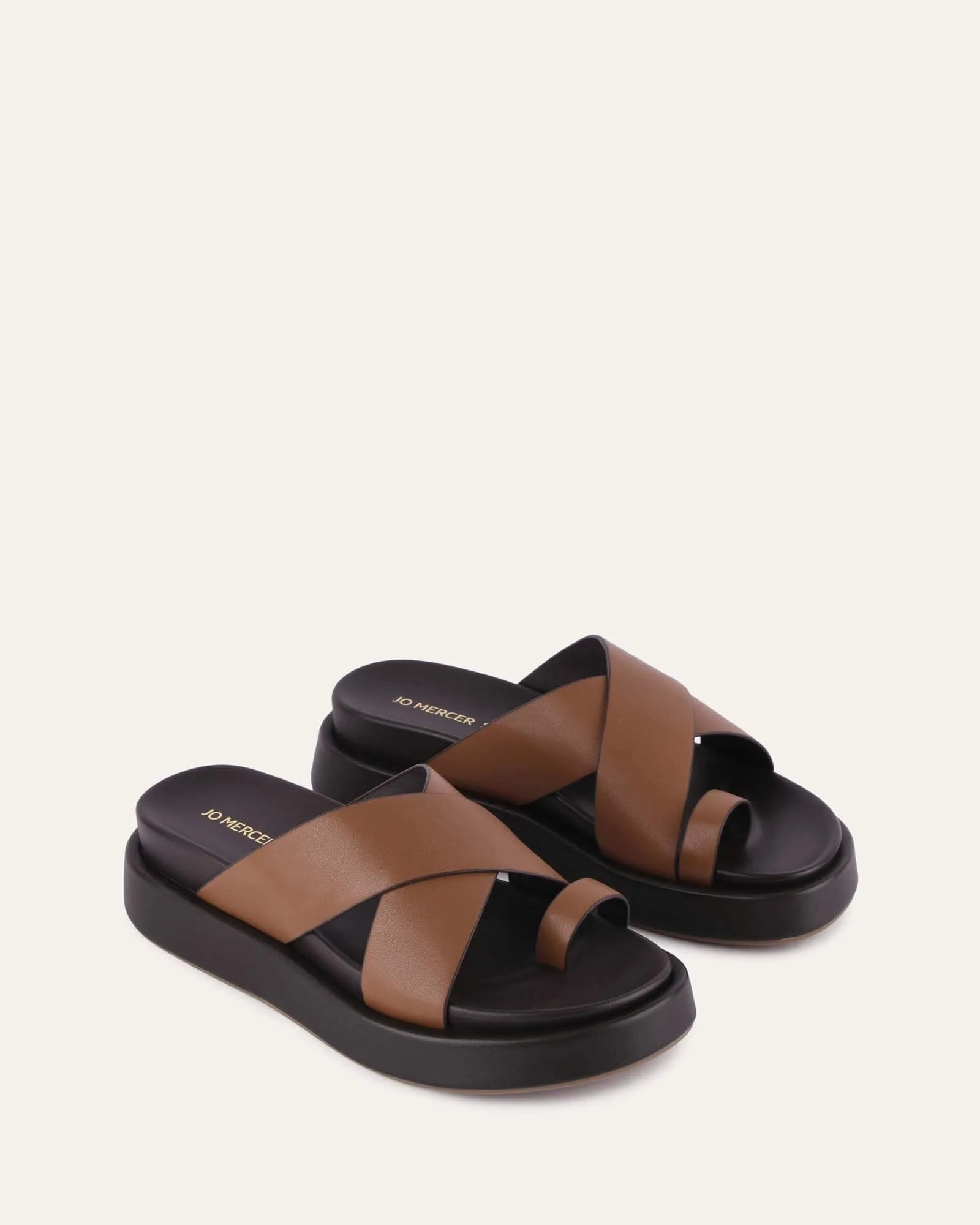 Jo Mercer Dark Brown Leather Wedge Sandals MATILDA FLAT SANDALS