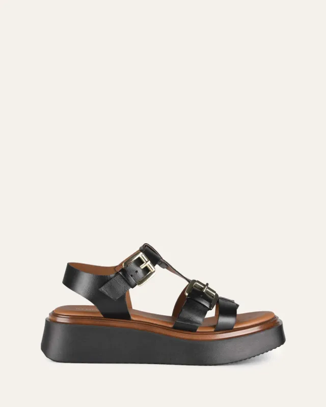 ANGELINA FLAT SANDALS BLACK LEATHER sold by Jo Mercer