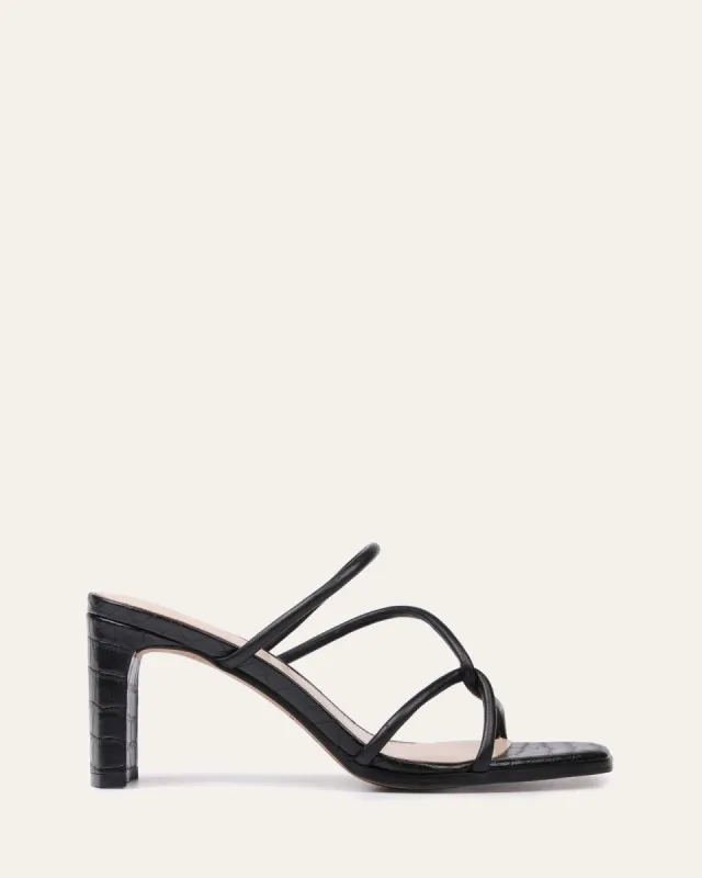 NOVI MID HEEL SANDALS BLACK LEATHER sold by Jo Mercer
