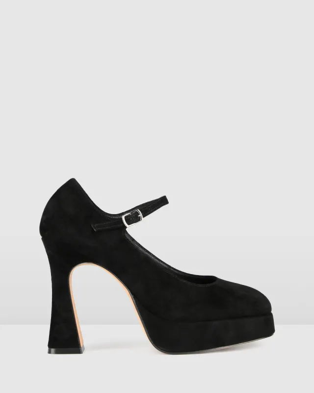 RAVINA PLATFORM HIGH HEELS BLACK SUEDE sold by Jo Mercer