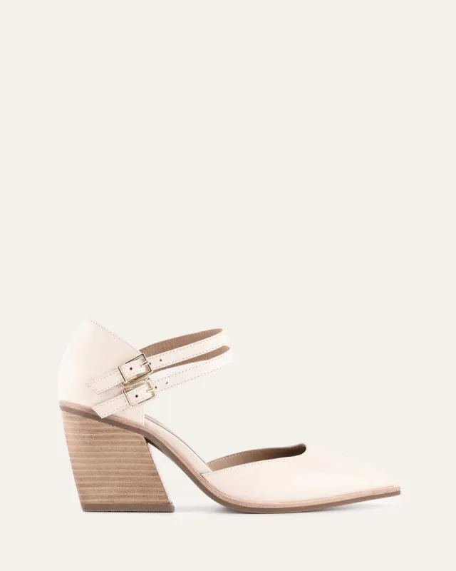 FLORA MID HEEL SHOES OFF WHITE LEATHER sold by Jo Mercer