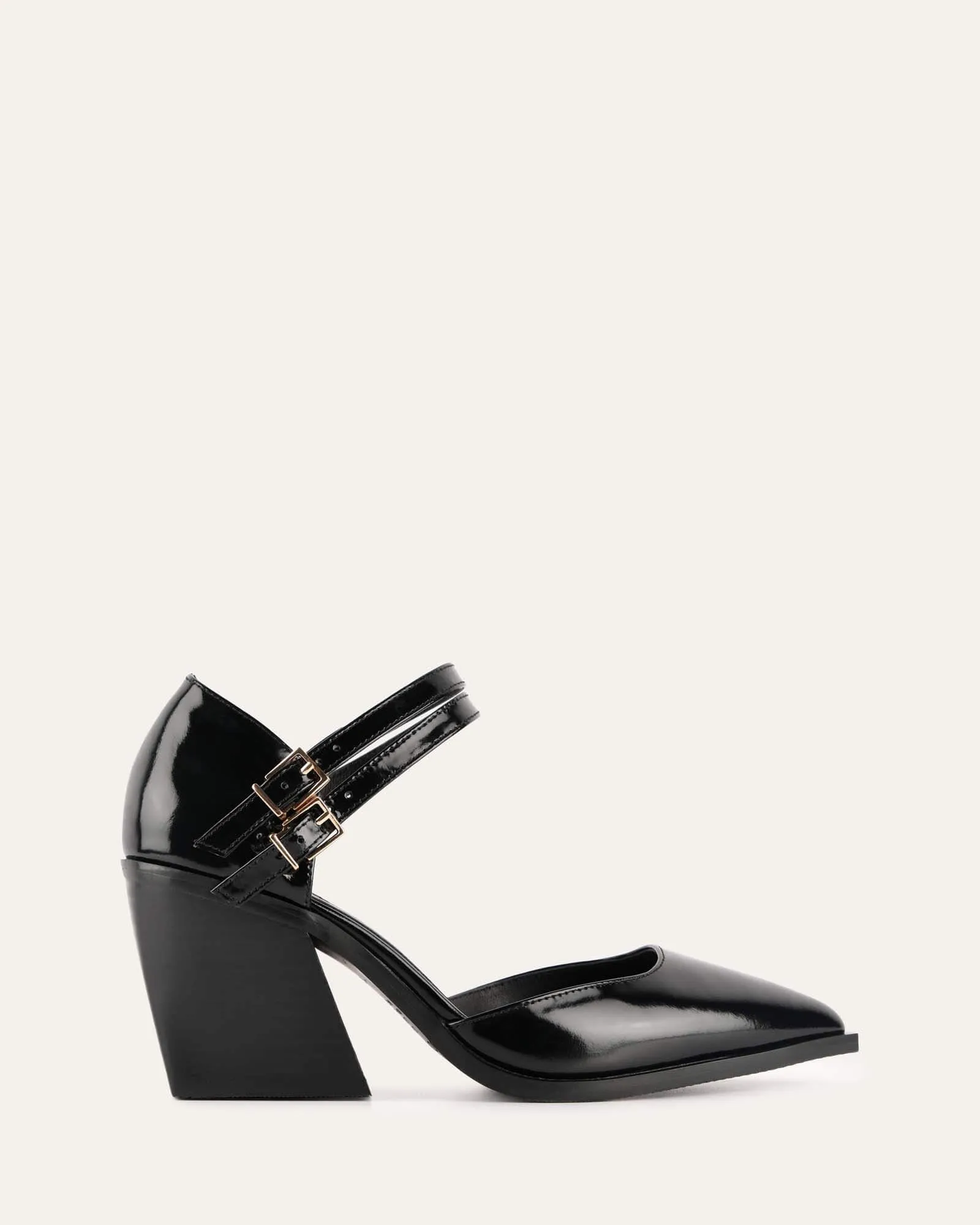 FLORA MID HEEL SHOES BLACK PATENT sold by Jo Mercer
