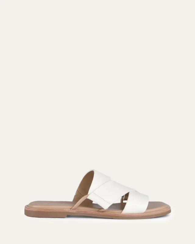 SHELBY FLAT SLIDES OFF WHITE LEATHER sold by Jo Mercer