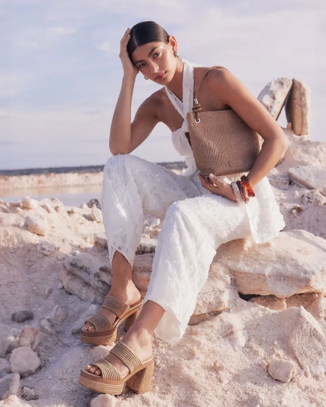 LUCIA TOTE BAG TAN RAFFIA sold by Jo Mercer