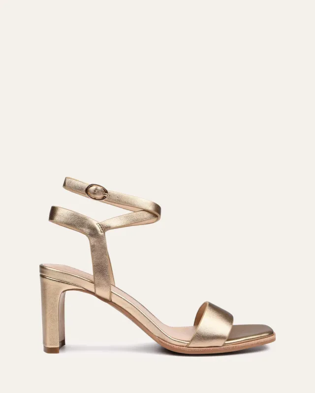 NATSU MID HEEL SANDALS SOFT GOLD LEATHER sold by Jo Mercer