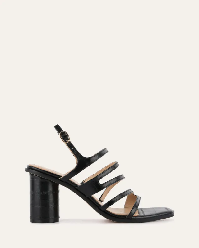 NOBU HIGH HEEL SANDALS BLACK SHINY LIZARD sold by Jo Mercer