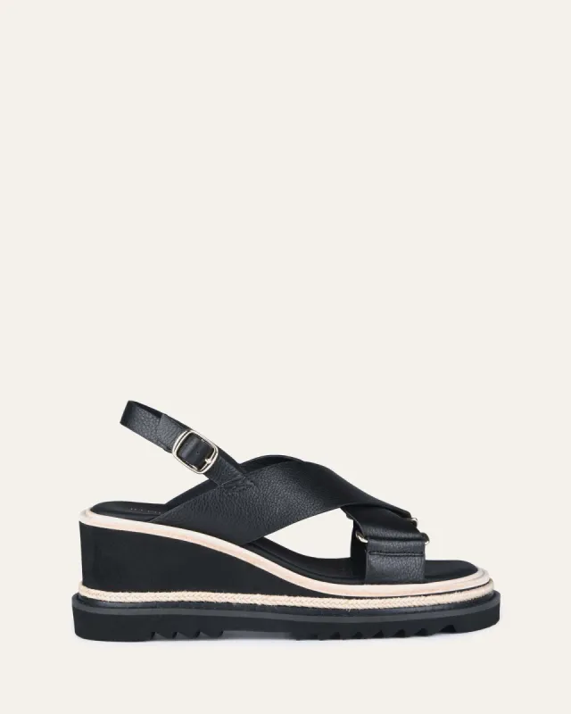 KATYA MID HEEL WEDGE SANDALS BLACK LEATHER sold by Jo Mercer