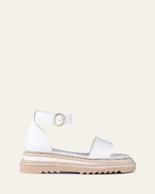 INDIE FLAT ESPADRILLE SANDALS WHITE LEATHER sold by Jo Mercer