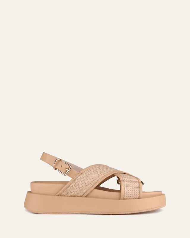 MARLEY FLAT SANDALS NATURAL RAFFIA sold by Jo Mercer