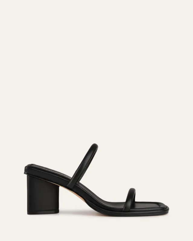 MIMI MID HEEL SANDALS BLACK LEATHER sold by Jo Mercer