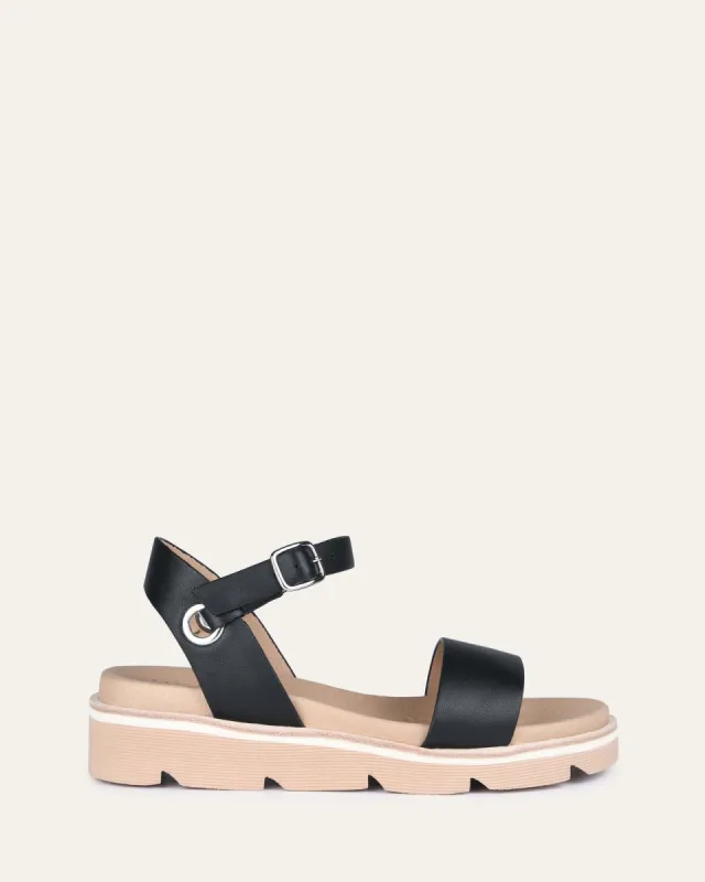 ILLUSION FLAT WEDGE SANDALS BLACK LEATHER sold by Jo Mercer
