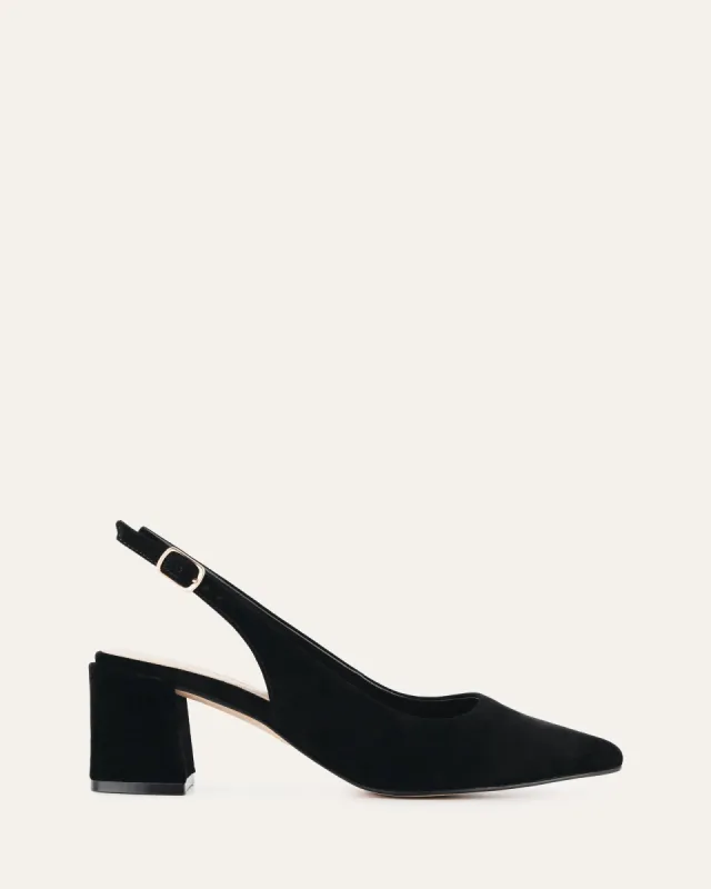 CARA LOW HEELS BLACK SUEDE sold by Jo Mercer