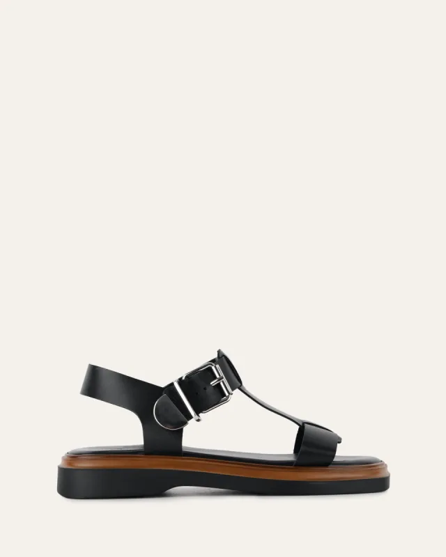 ILARIA FLAT SANDALS BLACK LEATHER sold by Jo Mercer