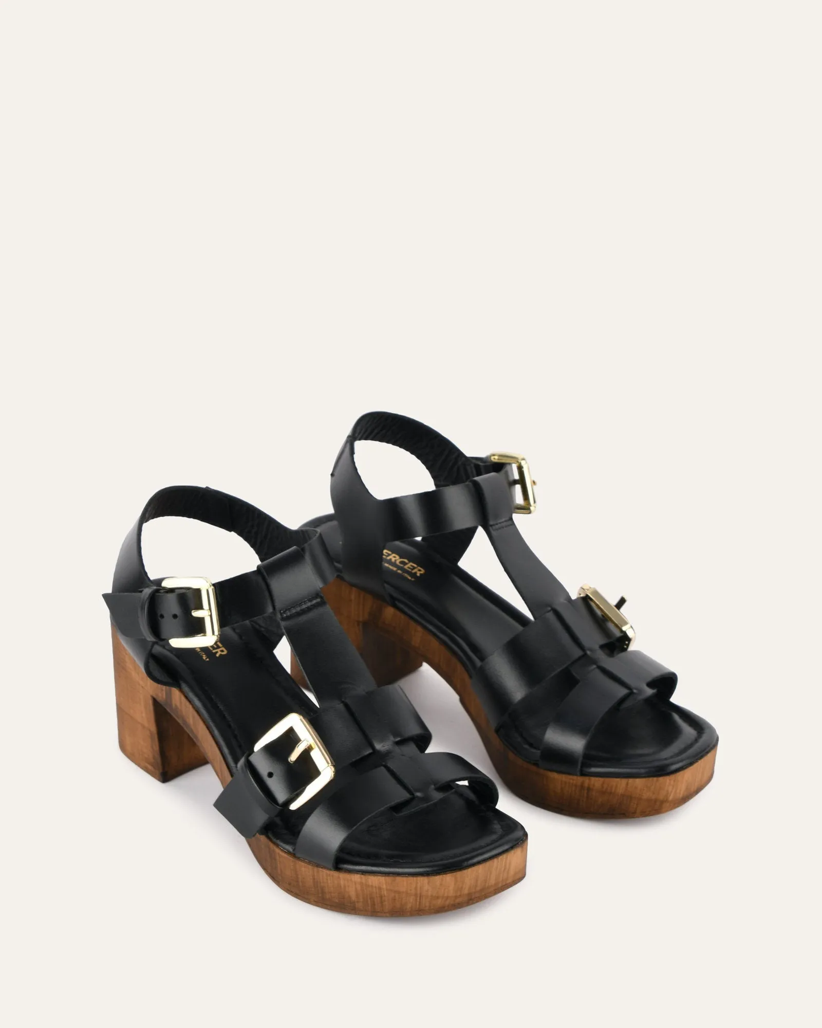 CATERINA MID HEEL CLOG SANDALS BLACK LEATHER sold by Jo Mercer product image thumbnail 2