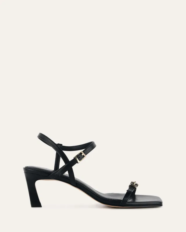GIANNI MID HEEL SANDALS BLACK LEATHER sold by Jo Mercer