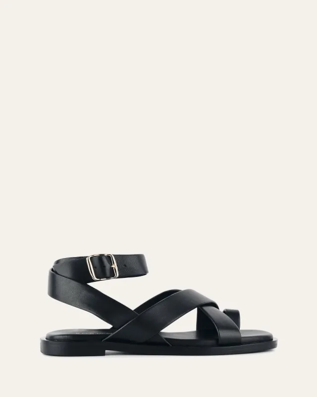 SHONA FLAT SANDALS BLACK LEATHER sold by Jo Mercer
