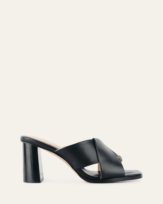 CARRIE MID HEEL SANDALS BLACK LEATHER sold by Jo Mercer