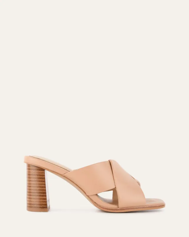CARRIE MID HEEL SANDALS BEIGE LEATHER sold by Jo Mercer