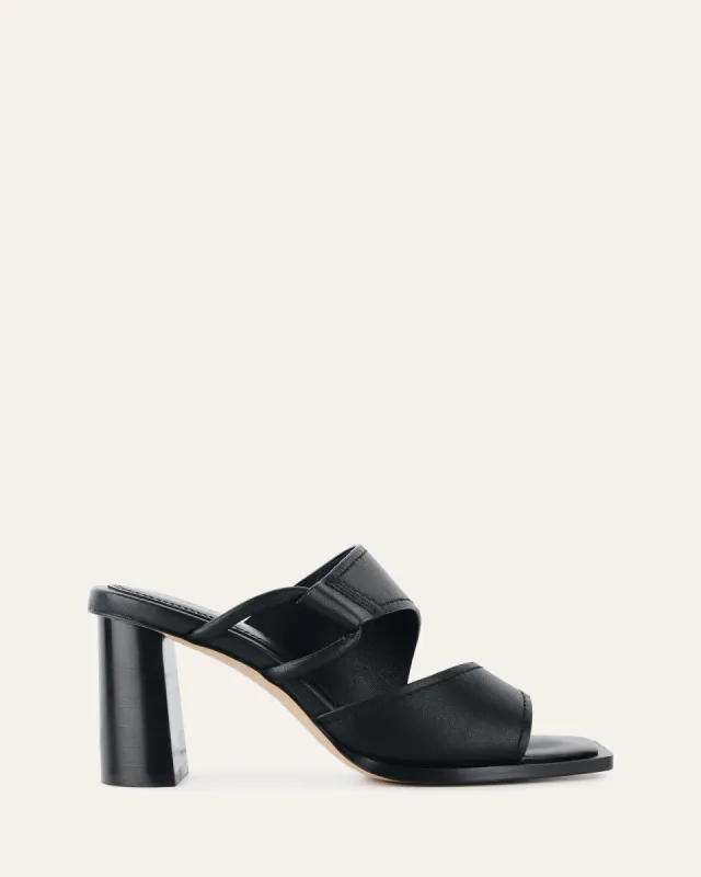 CAMMY MID HEEL SANDALS BLACK LEATHER sold by Jo Mercer