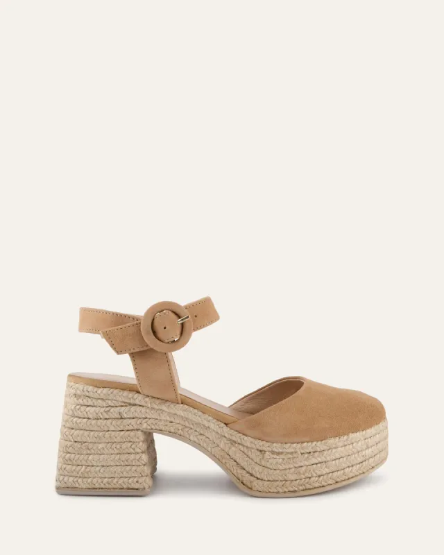 DINA HIGH HEEL ESPADRILLES LIGHT TAUPE SUEDE sold by Jo Mercer
