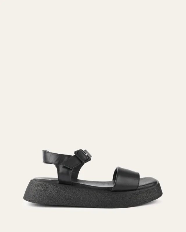 ZIA FLAT SANDALS BLACK LEATHER sold by Jo Mercer