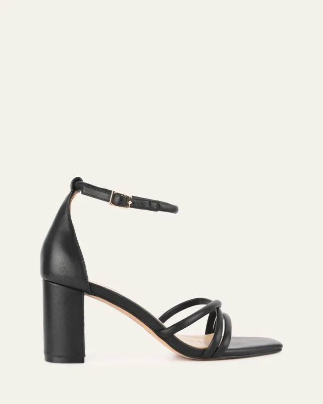 NICOLA MID HEEL SANDALS BLACK LEATHER sold by Jo Mercer