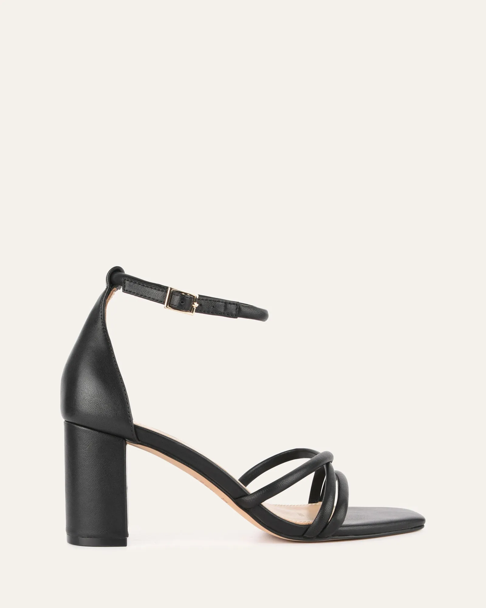 NICOLA MID HEEL SANDALS BLACK LEATHER sold by Jo Mercer