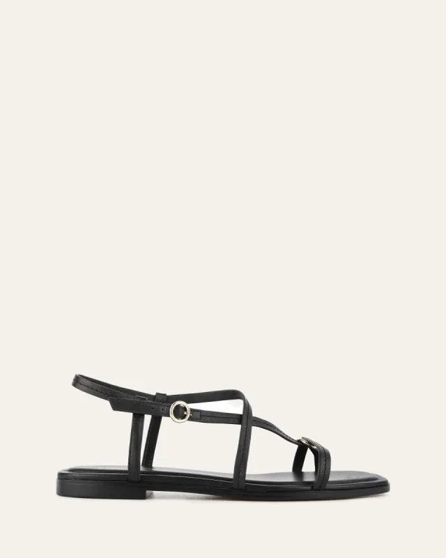ADDI FLAT SANDALS BLACK LEATHER sold by Jo Mercer